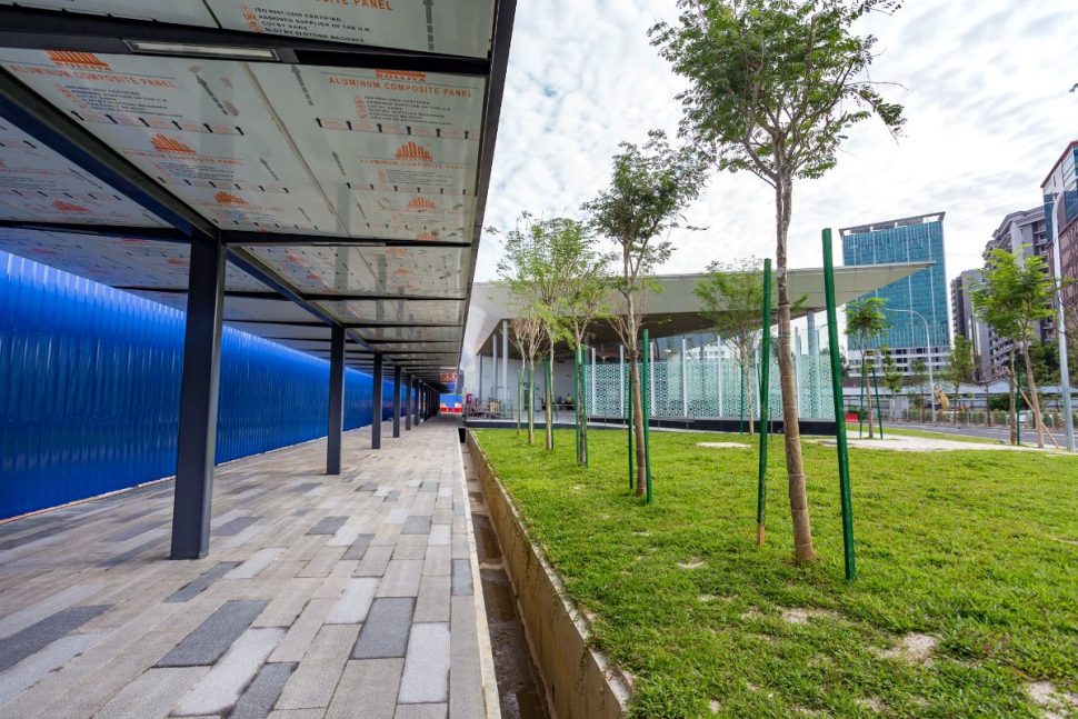 Pedestrian walkway leading to the entrance of the station