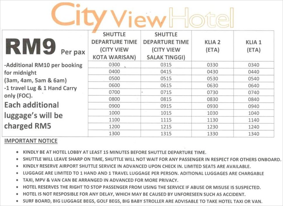 Schedule for shuttle service