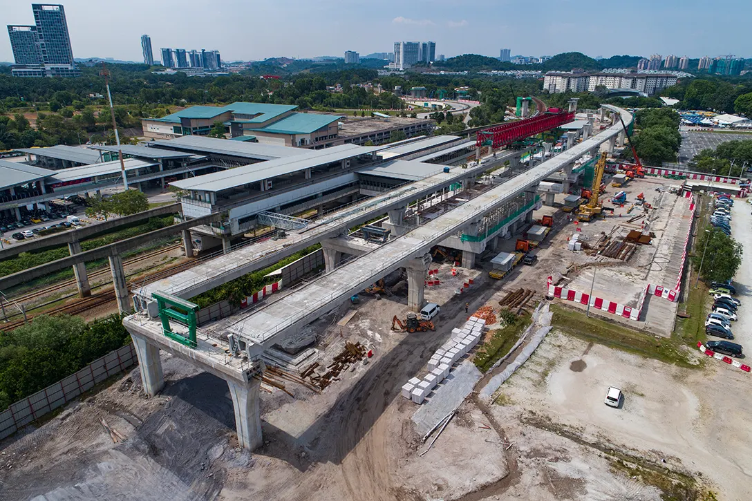 Aerial view of the completed works for launching segmental box girder at the Putrajaya Sentral MRT Station site.
