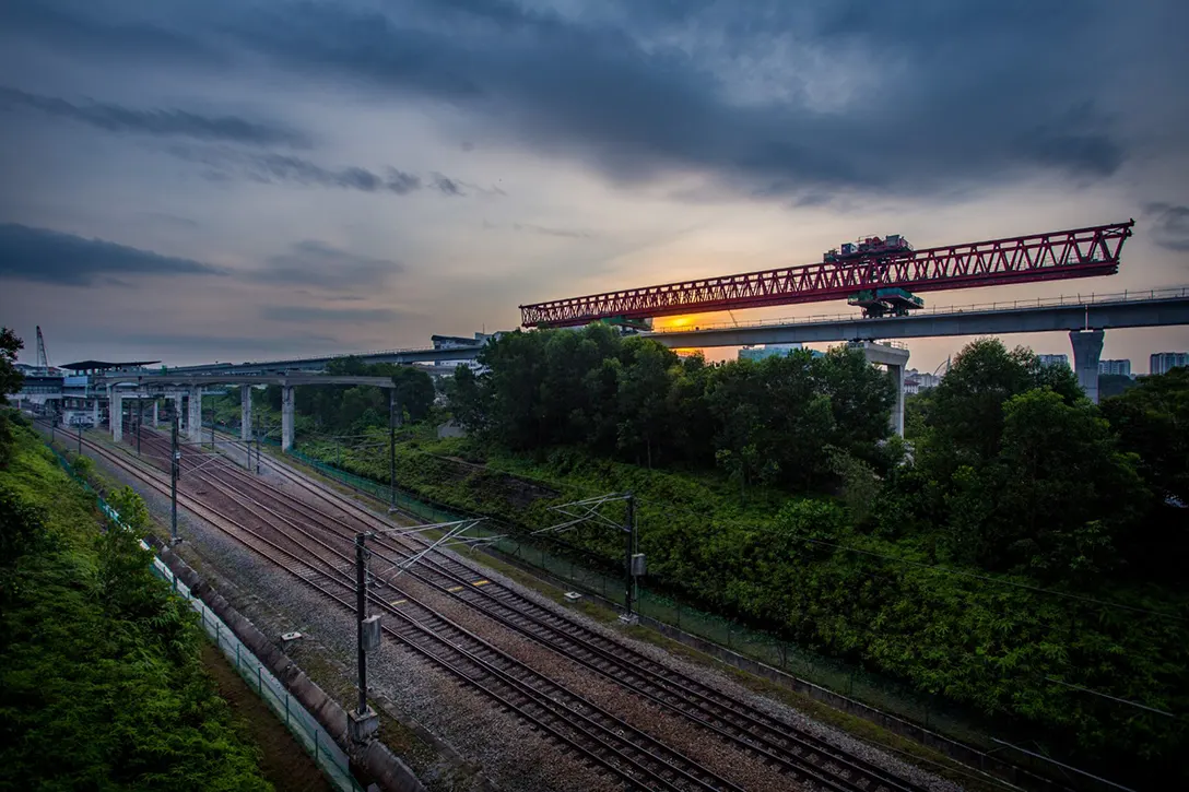 Segmental box girder erection works in progress at the Putrajaya Sentral MRT Station site.