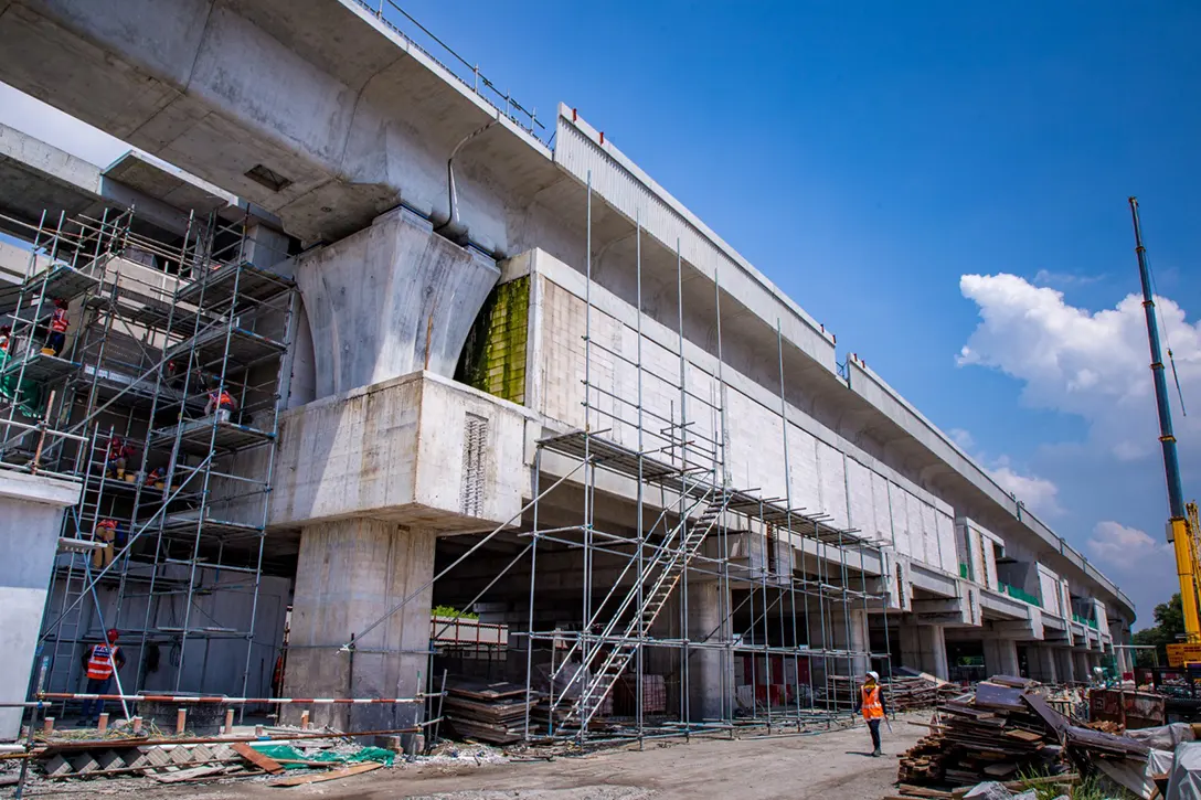 View of the Putrajaya Sentral MRT Station showing the external plastering and staircase in progress.