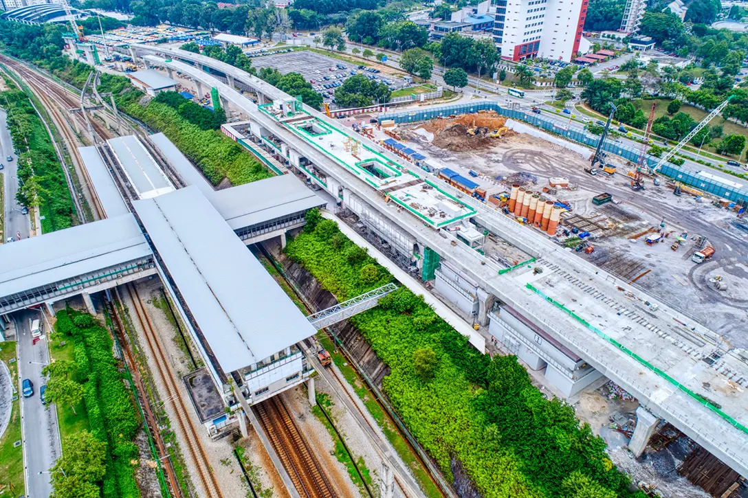 Aerial view of the Putrajaya Sentral MRT Station platform works in progress.