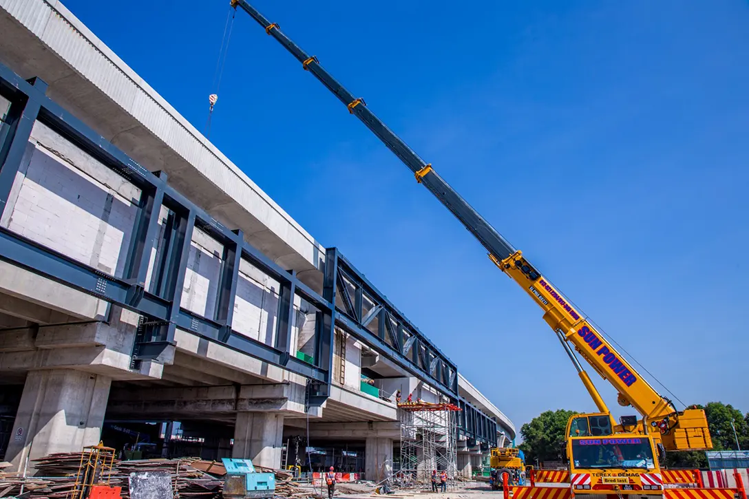 View of the construction of façade in progress at the Putrajaya Sentral MRT Station site.