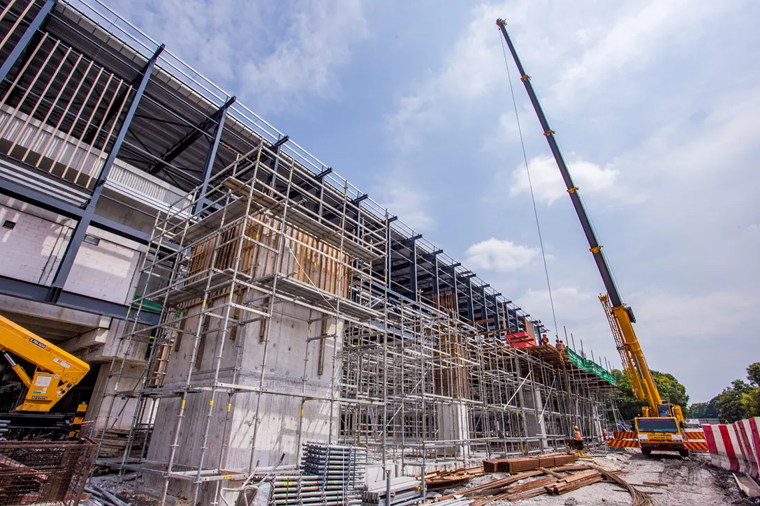 Entrance concourse slab and lift core wall in progress at the Putrajaya Sentral MRT Station site.