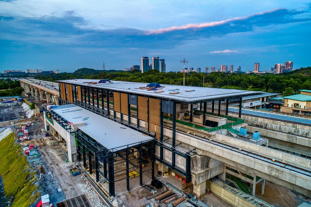 Arial view of the Putrajaya Sentral MRT station showing ongoing work.