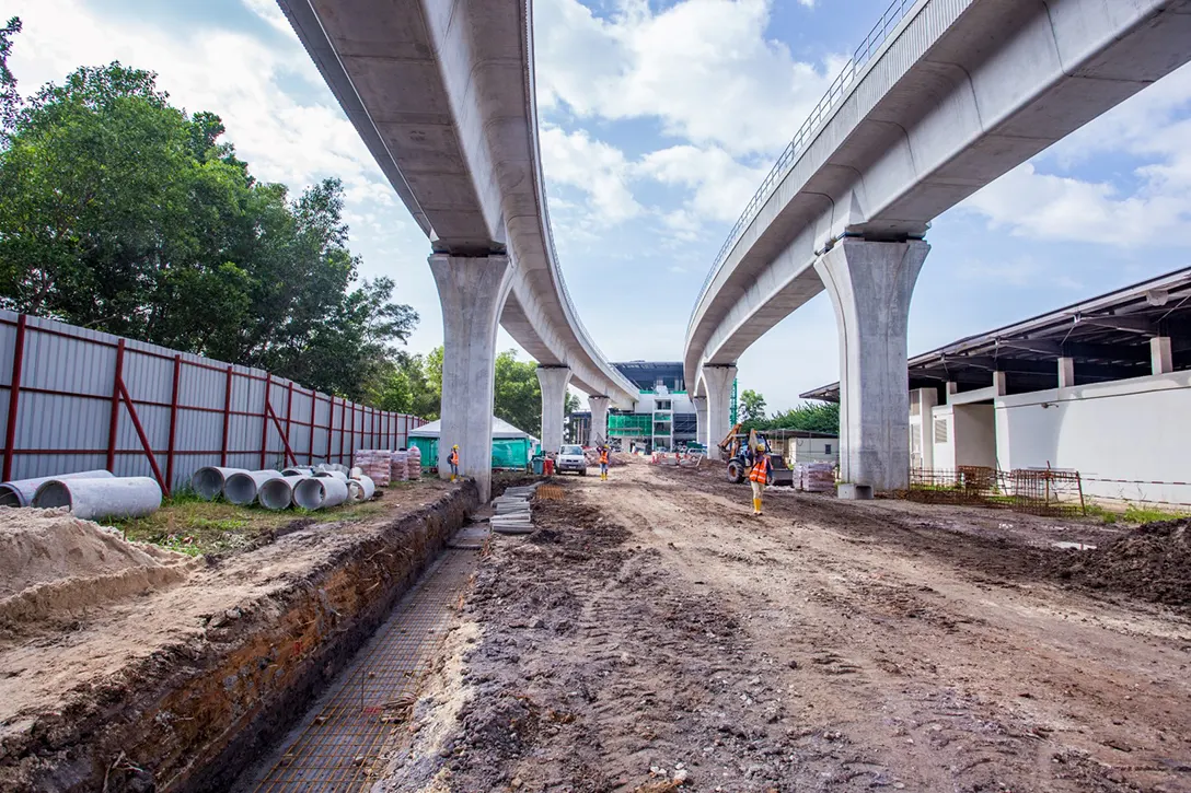 Half round drain drainage works in progress at the Putrajaya Sentral MRT Station.