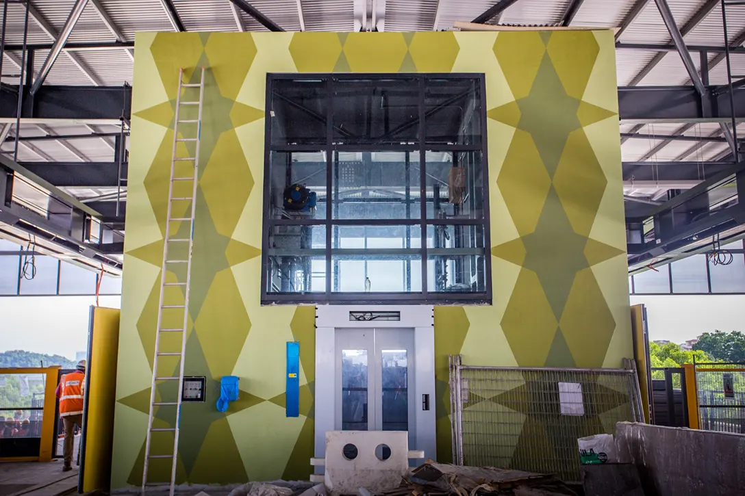 View of the completed Putrajaya Sentral MRT Station lift mural paint.