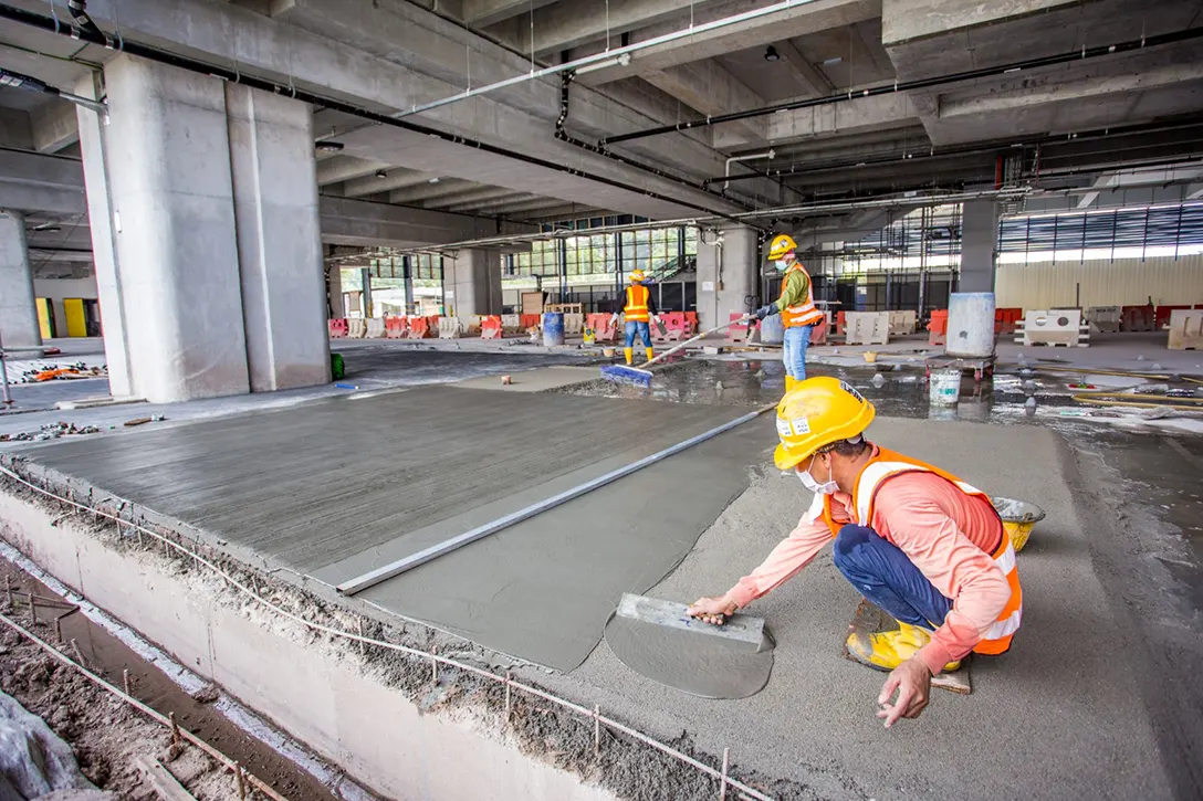 Screeding works in progress at Putrajaya Sentral MRT Station ground level.