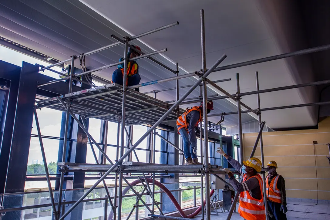 Strip ceiling works in progress at the Putrajaya Sentral MRT Station.
