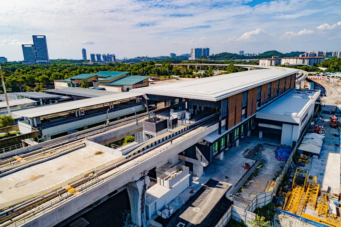 Aerial view of the Putrajaya Sentral MRT Station showing the temporary Bomba access ready and waiting for Bomba inspection.