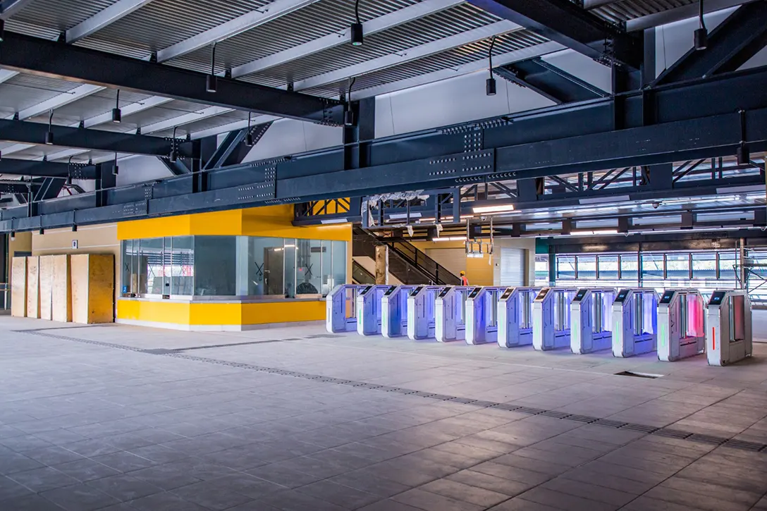 Testing and commissioning for Automatic Fare Collection gate system in progress at the Putrajaya Sentral MRT Station.