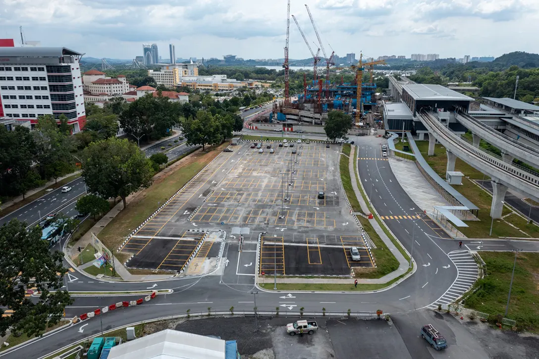 Overview of the at grade park and ride for Putrajaya Sentral MRT Station.