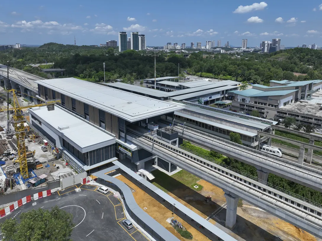 Aerial view of the Putrajaya Sentral MRT Station showing the external station works in progress.