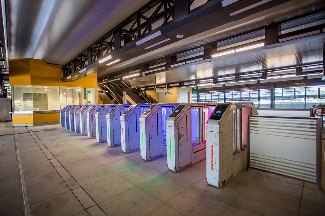 Testing and commissioning of Automatic Fare Collection gate system in progress at the Putrajaya Sentral MRT Station.