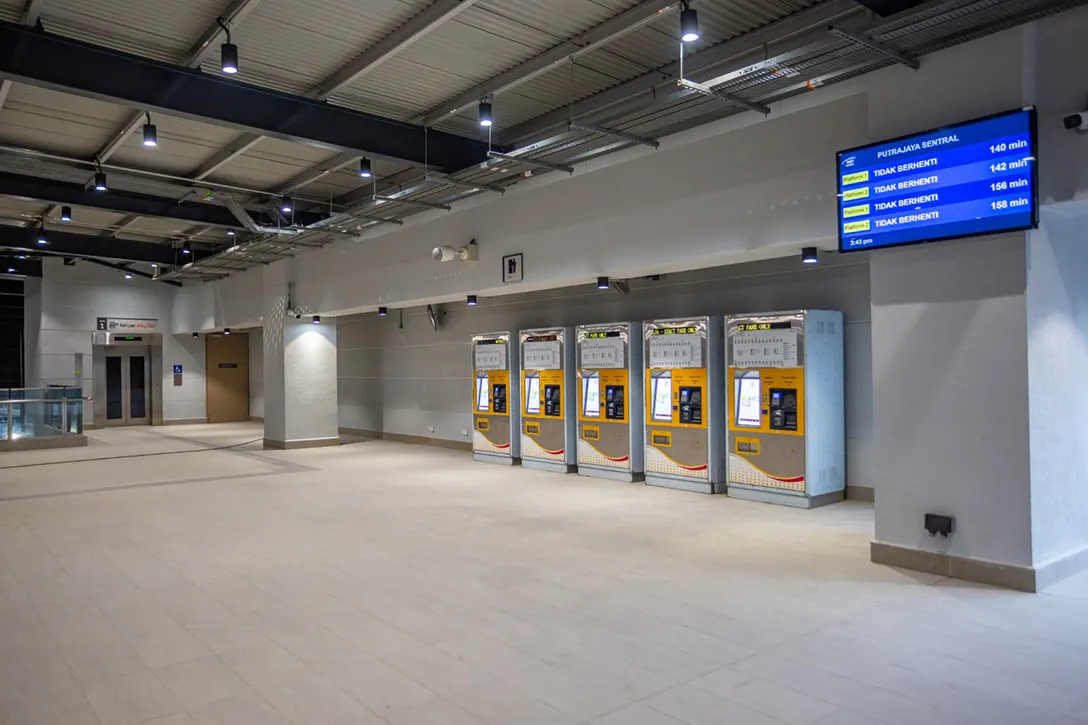 Testing of ticket vending machine system in progress at the Putrajaya Sentral MRT Station.