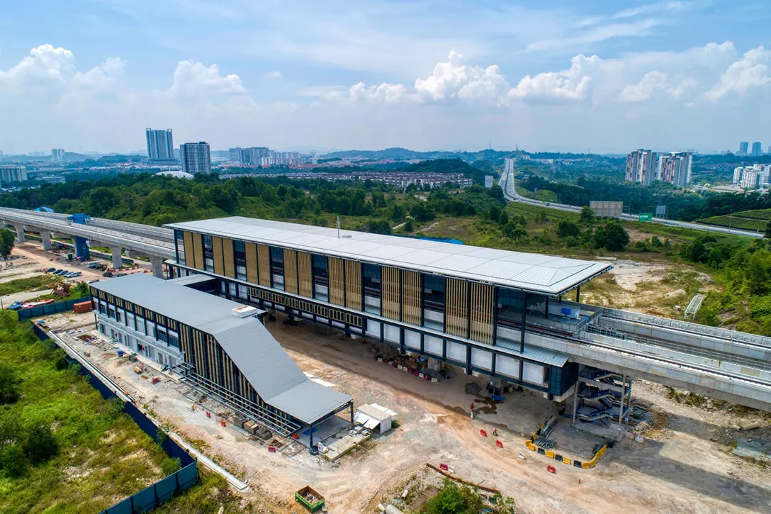 Aerial view of the 16 Sierra MRT Station showing the roof covered installation in progress.