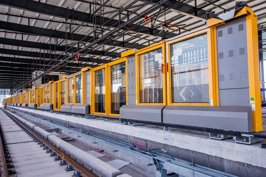 Automatic Platform Gate door installation in progress at the 16 Sierra MRT Station.