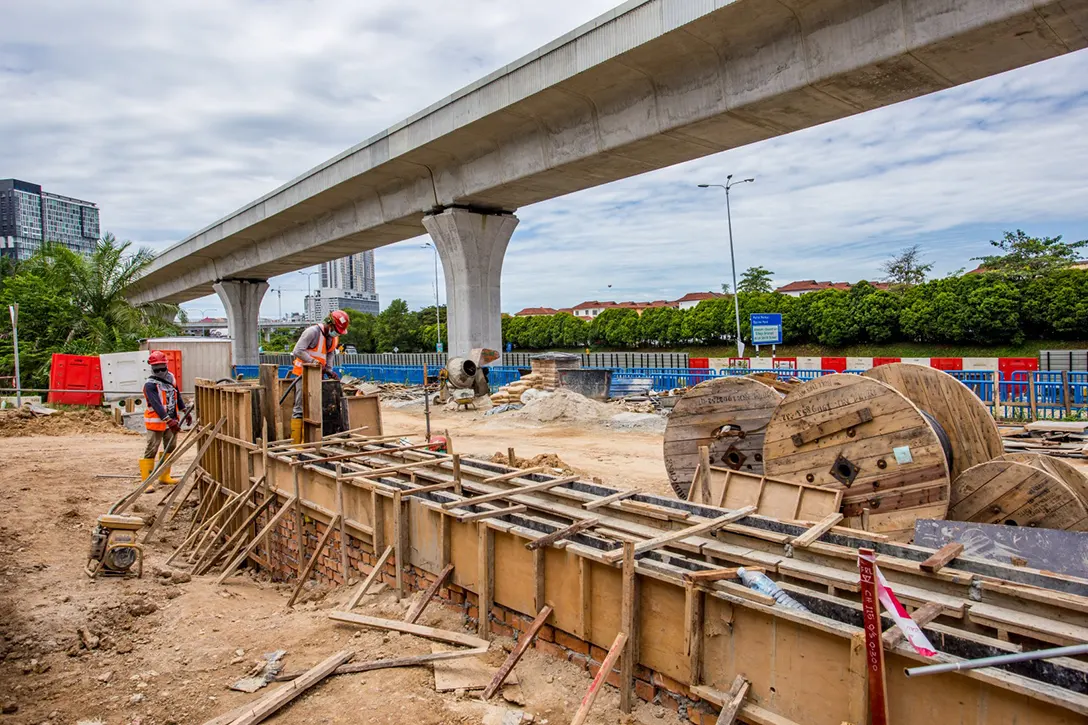 View of the alignment between Taman Equine MRT Station and Putra Permai MRT Station showing the drainage works in progress at the Traction Power Supply Substation 24.