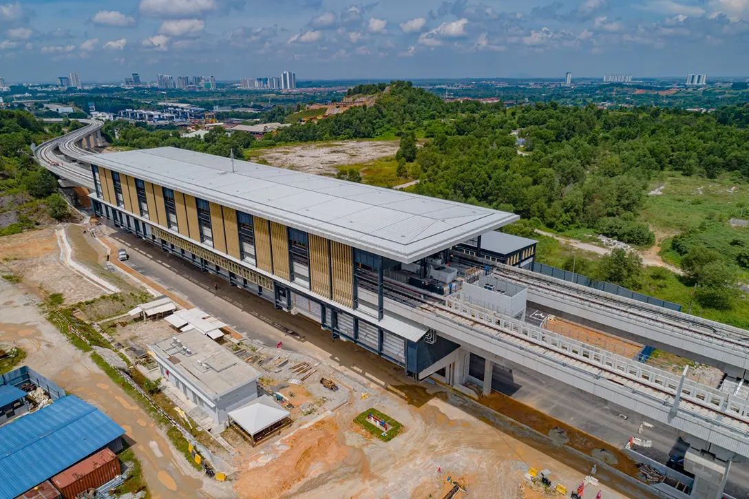 Aerial view of the 16 Sierra MRT Station showing the external works in progress such as drainage and relocation of watermain.