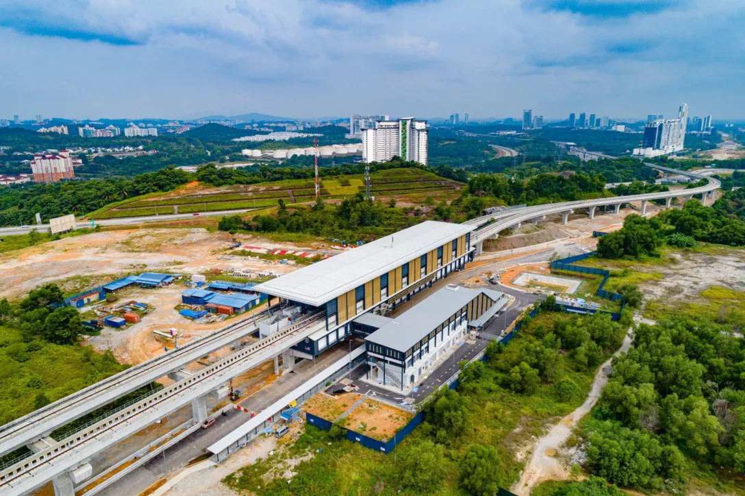Aerial view of the 16 Sierra MRT Station showing the water pipe relocation works and external works in progress.