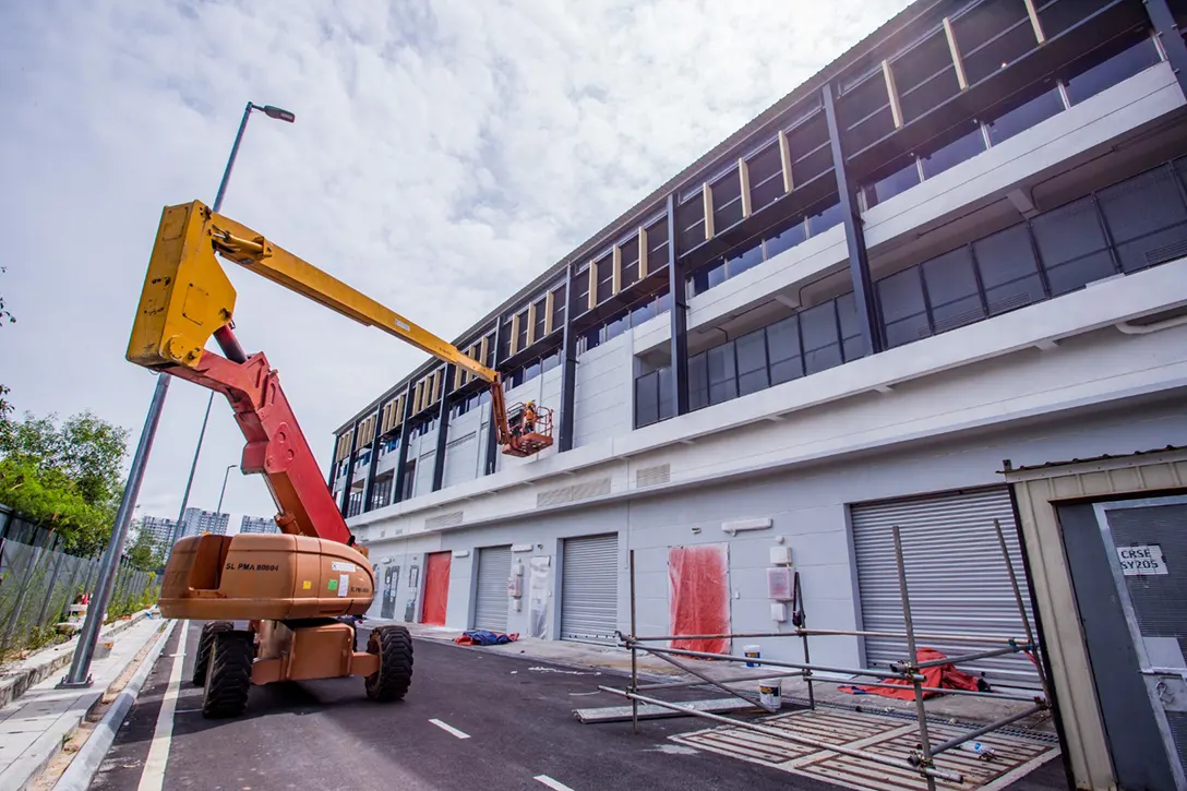 External building touch-up and painting works in progress at the 16 Sierra MRT Station