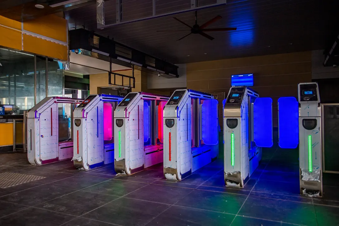 Testing for Automatic Fare Collection system in progress at the 16 Sierra MRT Station.