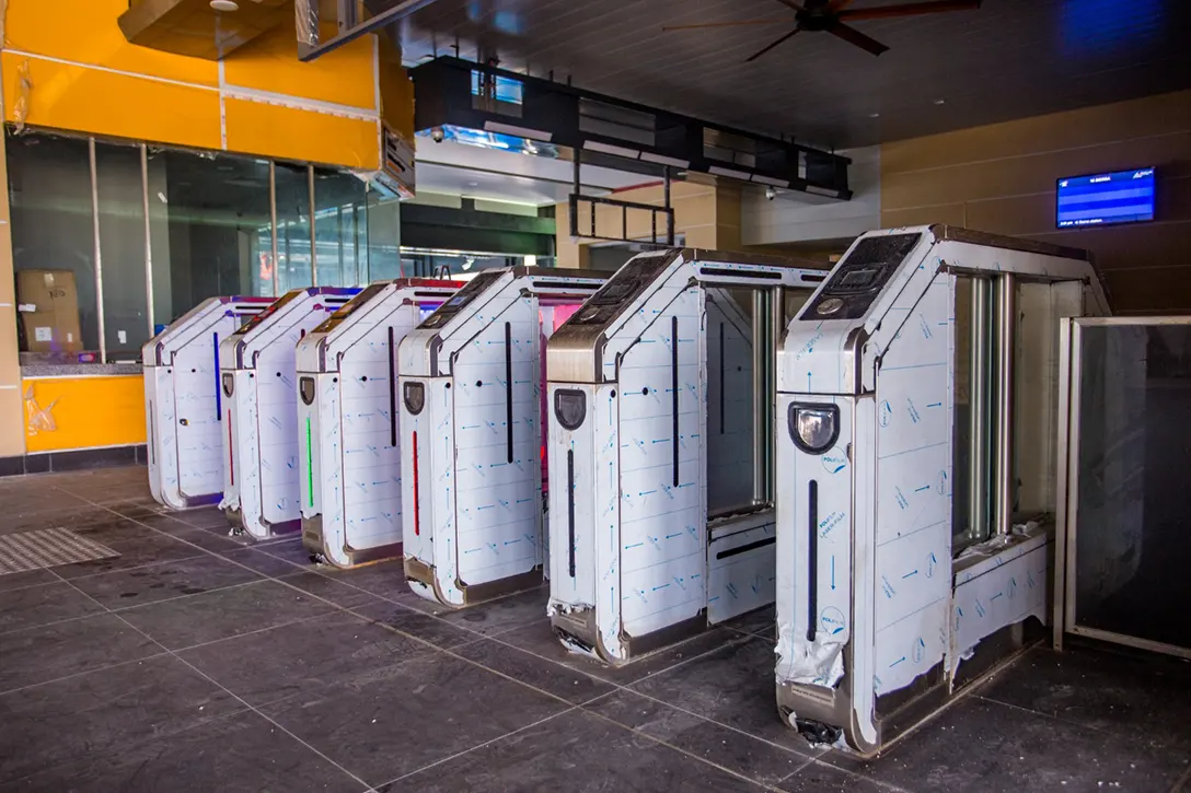 Testing and commissioning of Automatic Fare Collection gate system in progress at the 16 Sierra MRT Station.