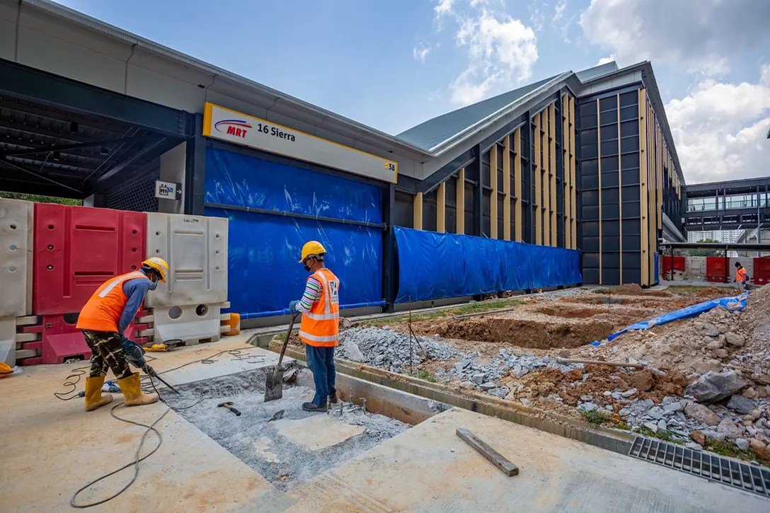 Entrance enhancement works in progress at the 16 Sierra MRT Station.