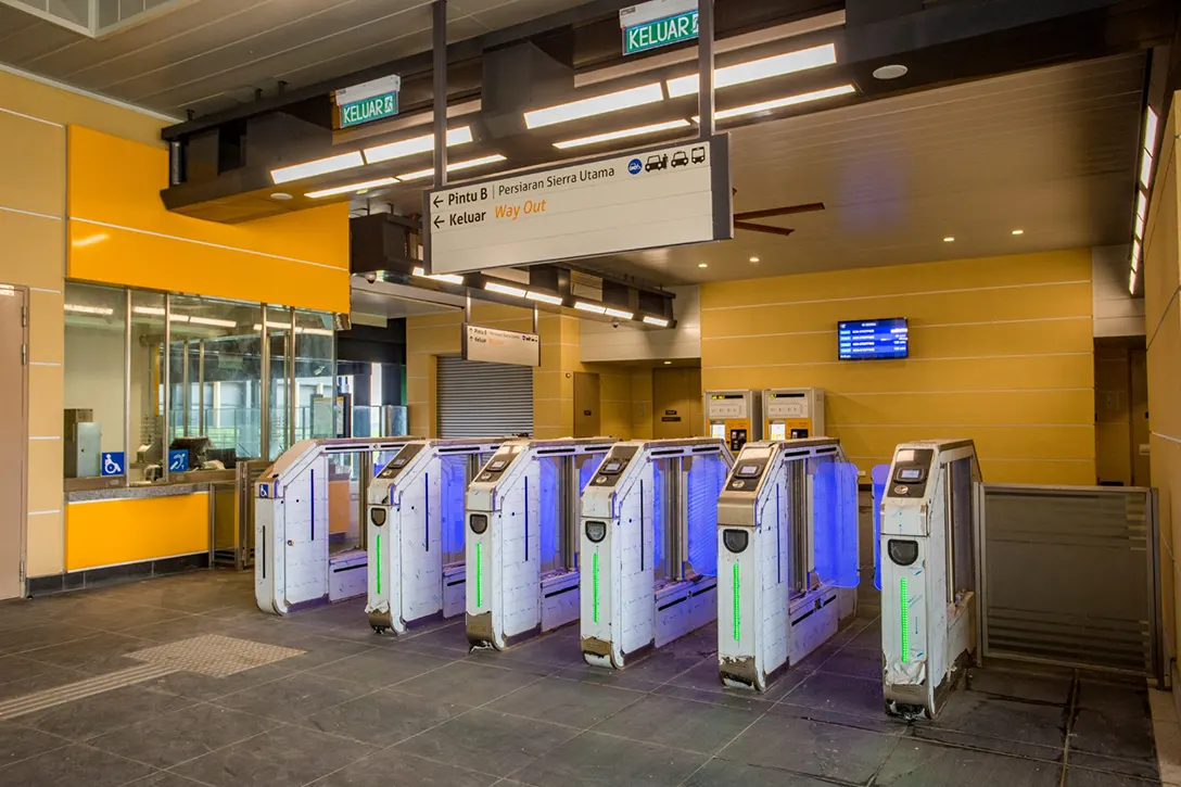 Testing and commissioning of Automatic Fare Collection gate system in progress at the 16 Sierra MRT Station.