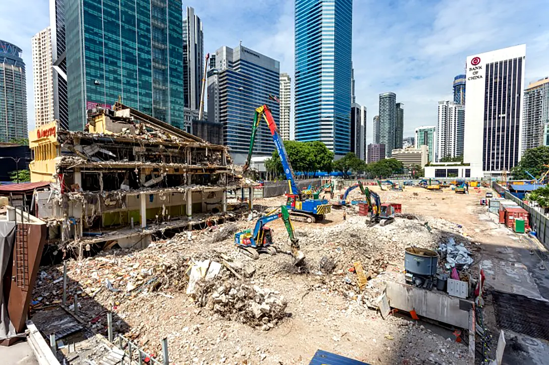 Demolition works of former Ampang Park Shopping Centre taking place next to the Ampang Park MRT Station site.