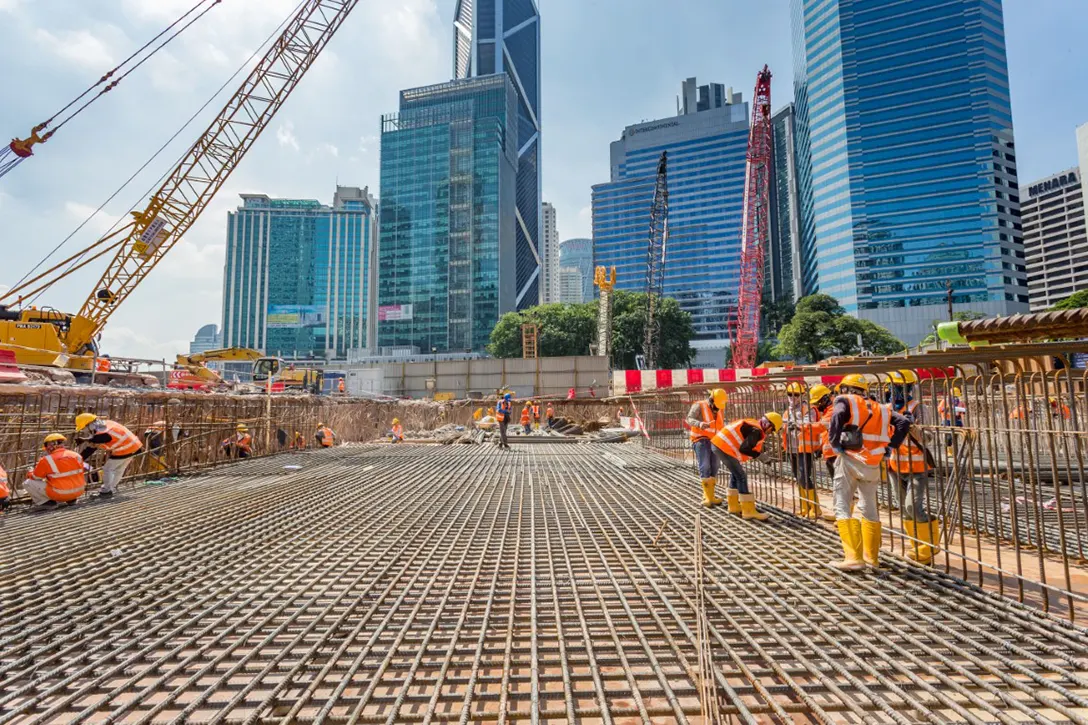 Ongoing roof slab rebar installation works at the Ampang Park MRT Station site.