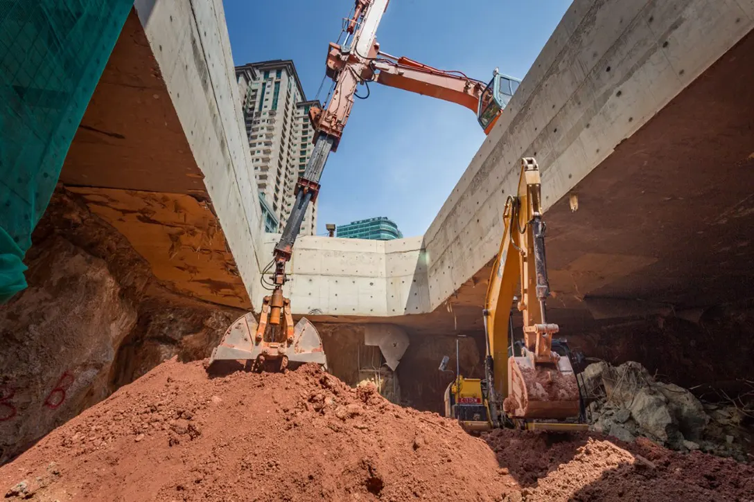 Upper concourse excavation works for the Ampang Park MRT Station.