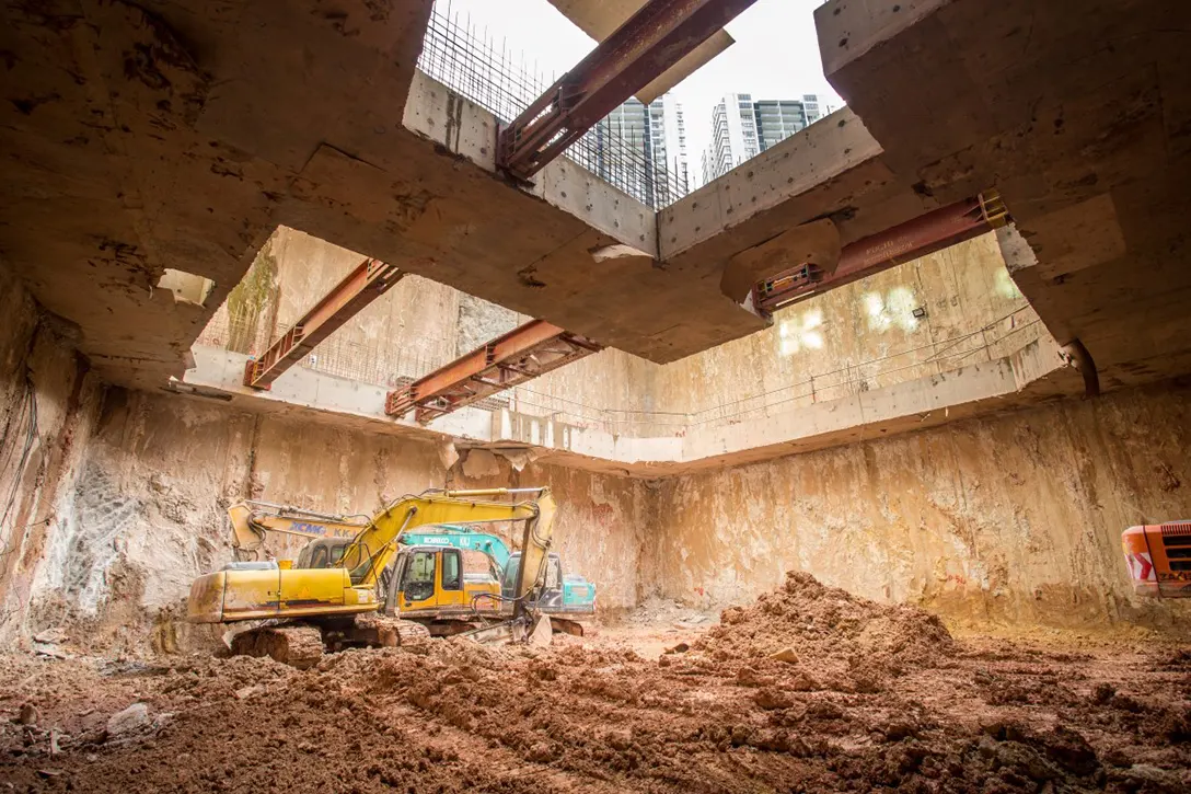 View of the excavation works taking place at the Ampang Park MRT Station site.