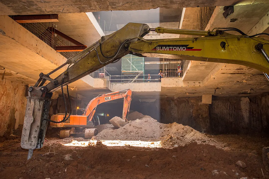 Excavation to upper platform level in progress at the Ampang Park MRT Station.