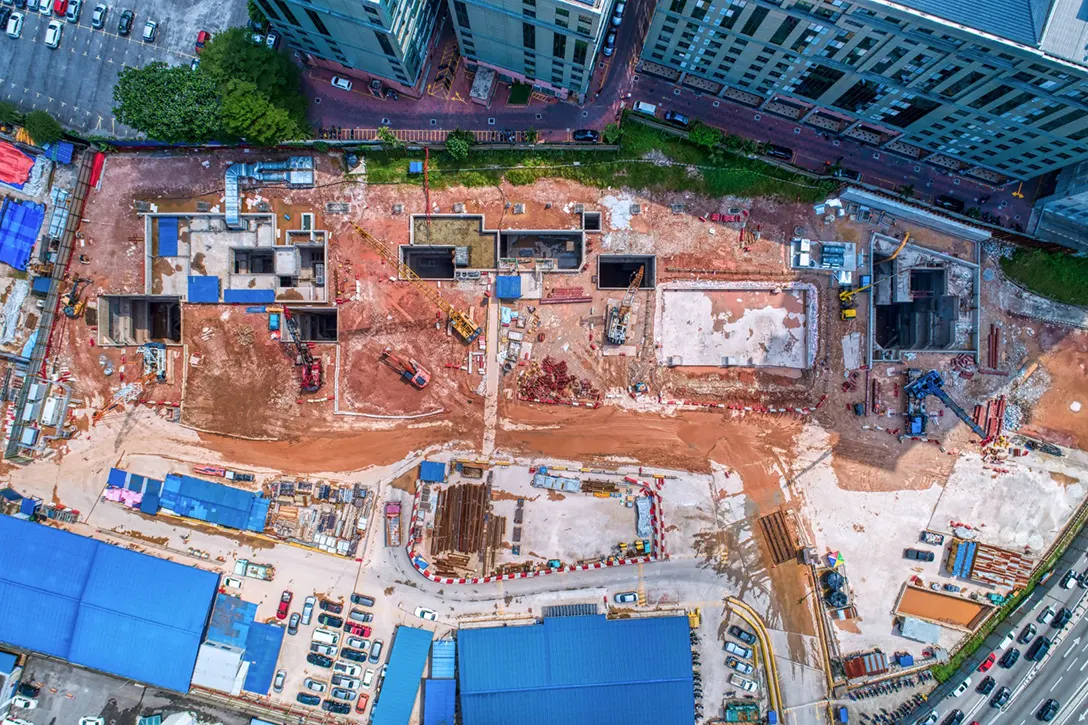 Aerial view of the Escape Shaft 2 site showing the ongoing excavation works.