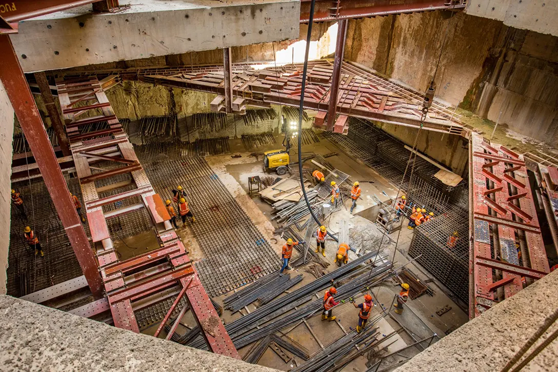 View of the construction works for reinforced concrete slab in preparation of south bound tunnel boring machine retrieval from Hospital Kuala Lumpur Crossover towards the Ampang Park MRT Station.