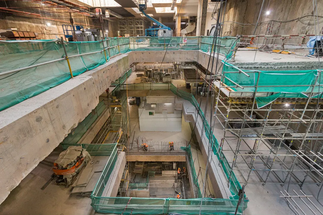 Construction of internal reinforced concrete walls at the Ampang Park MRT Station.