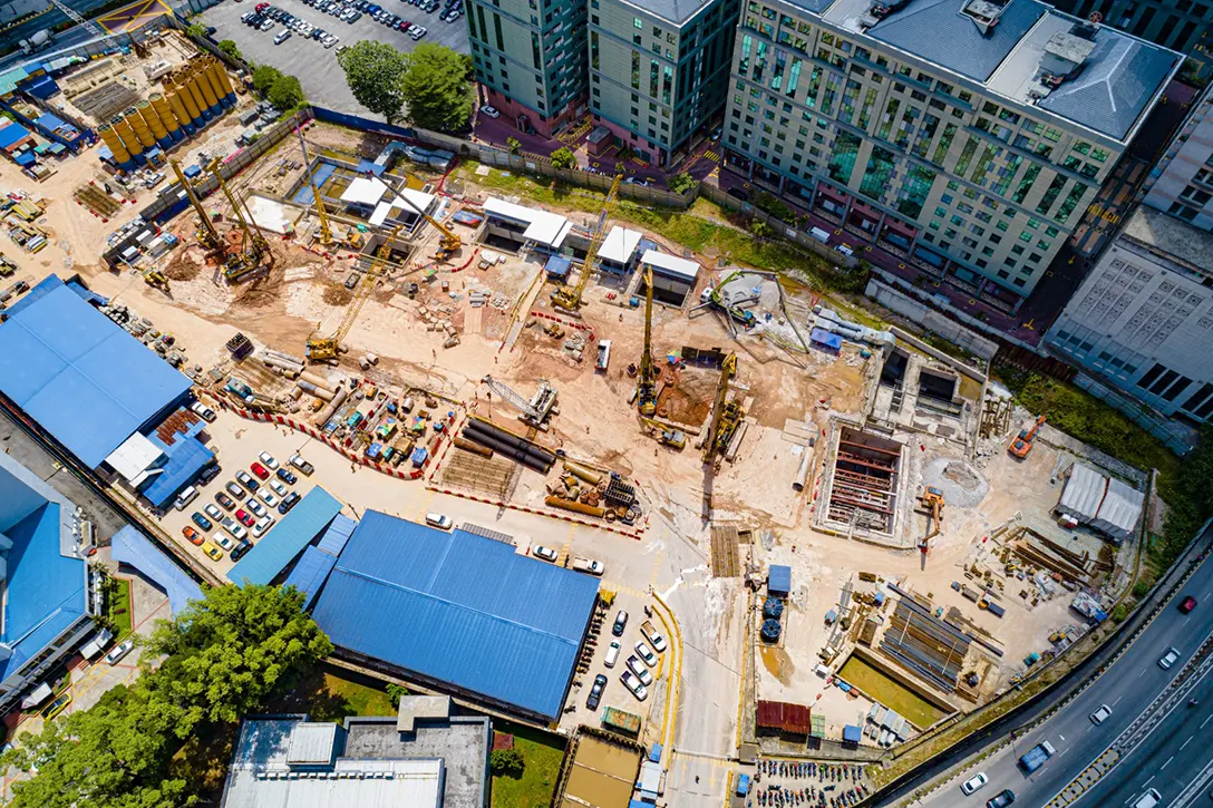 Aerial view of the Ampang Park MRT Station with 75% progress.