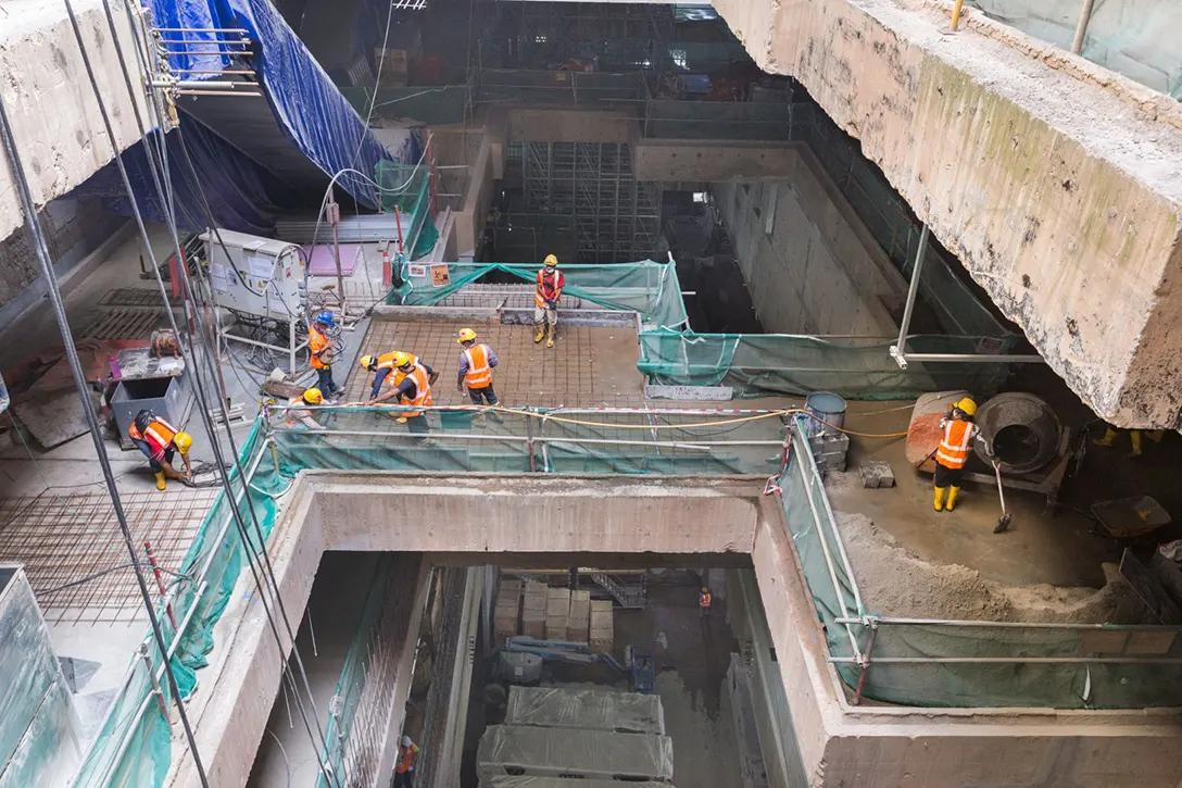 View of the Ampang Park MRT Station showing the floor screeding works at its lower concourse level.