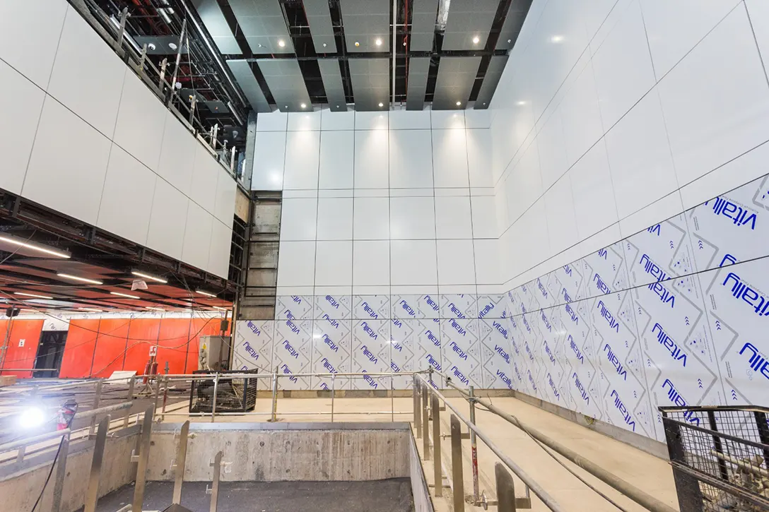 Cladding works at the upper concourse void area of the Ampang Park MRT Station.