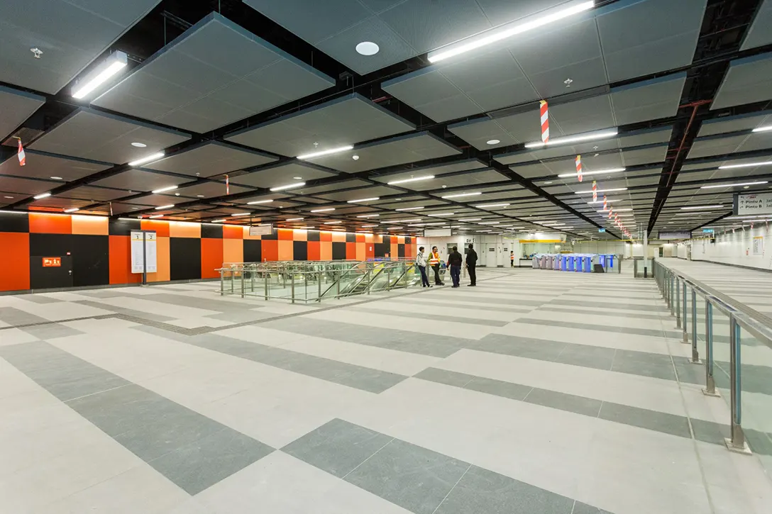 Architectural works completed at the Ampang Park MRT Station upper concourse level.