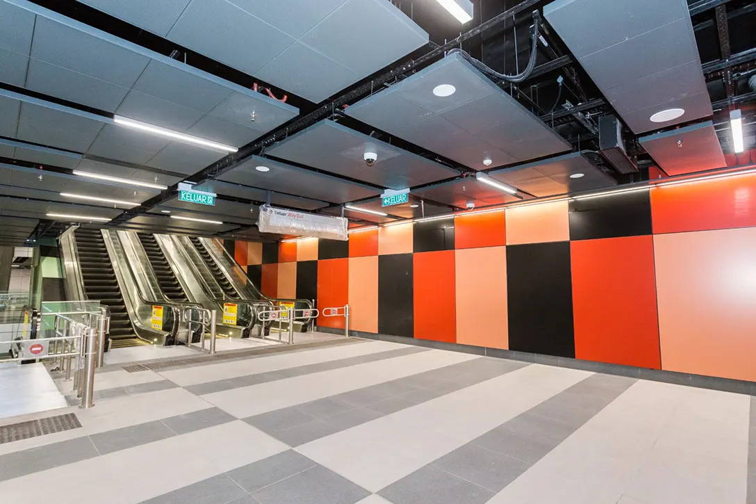 Architectural works finishes at the Ampang Park MRT Station lower concourse level.