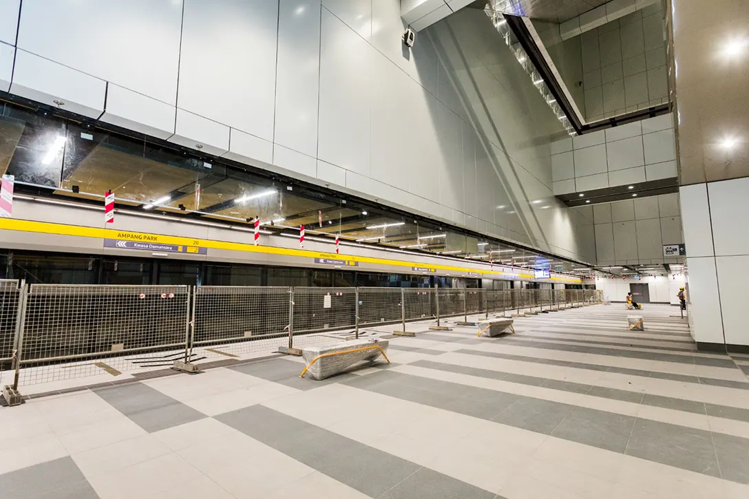 Architectural finishes at the Ampang Park MRT Station lower platform level.