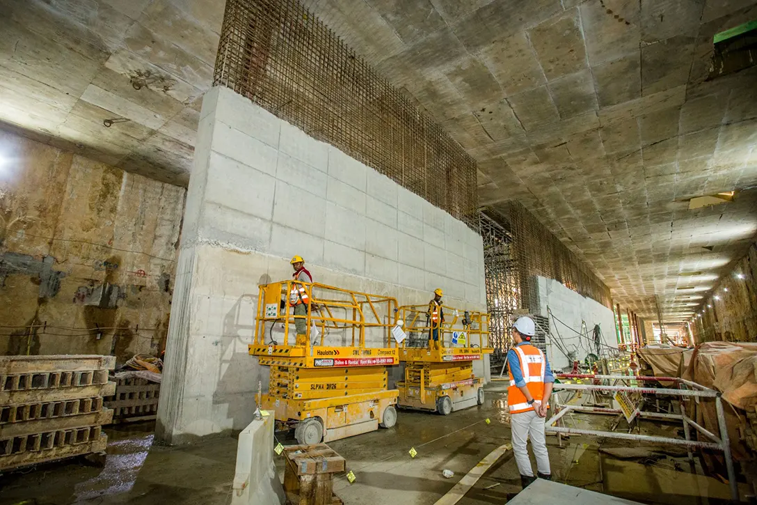 Reinforcement works for internal wall in progress at the Bandar Malaysia Selatan MRT Station site.