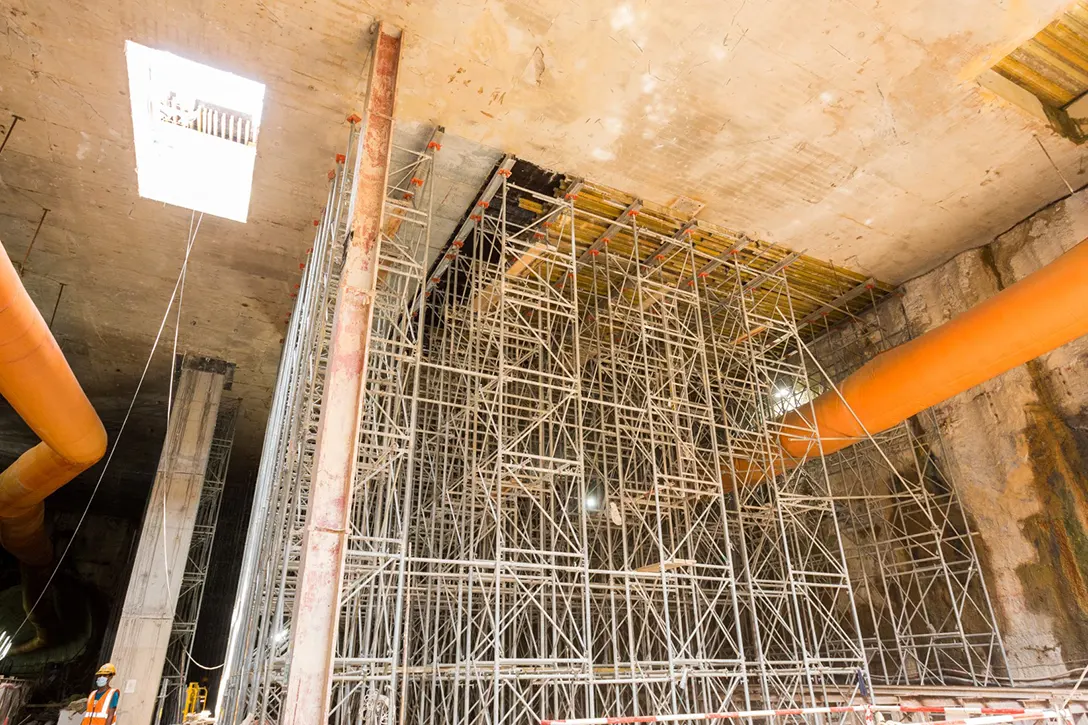 Falsework in place for reinforced concrete works to proceed to close the current temporary openings at the Bandar Malaysia Selatan MRT Station site
