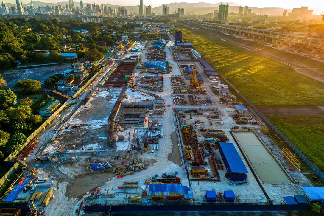 View of the Bandar Malaysia Selatan MRT Station site showing completion at 72.5% as end of September 2020.