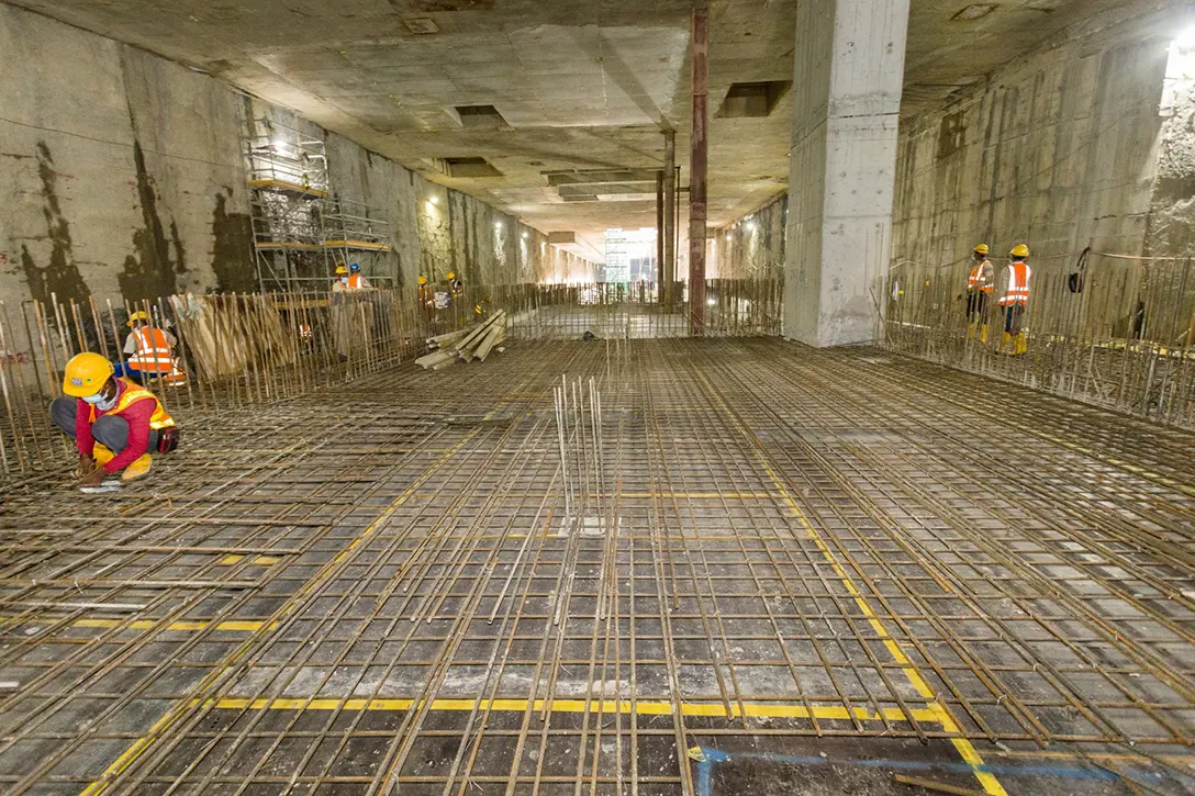 Platform slab reinforced concrete works for southbound traction power substation and 33kv rooms at the Bandar Malaysia Selatan MRT Station.