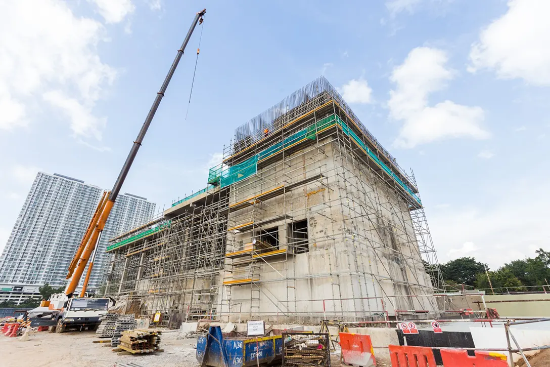 Construction of the entrance and ventilation building of the Bandar Malaysia Selatan MRT Station.