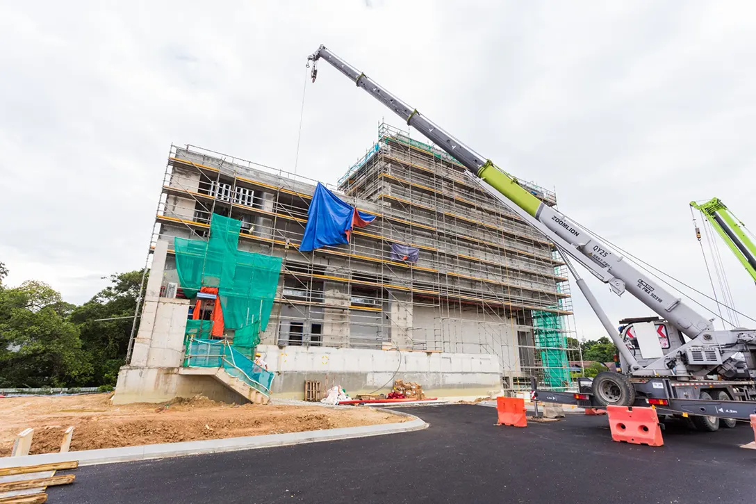 External plastering works in progress at the Bandar Malaysia Selatan MRT Station.