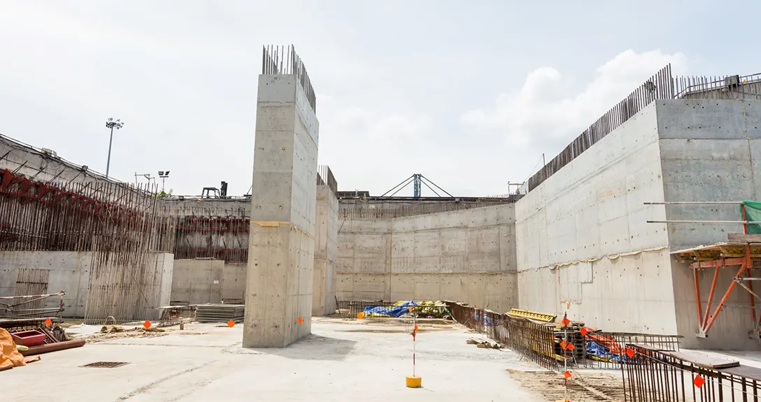 Reinforced concrete wall and column casted until soffit level of the roof slab at the Bandar Malaysia Utara MRT Station site.